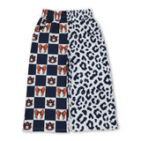 A U navy bow plaid leopard kids girls team pants