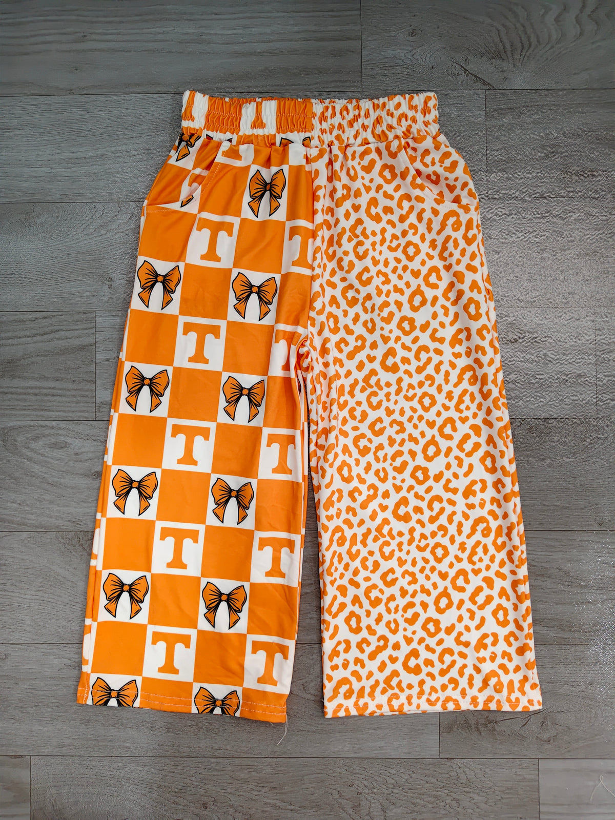 T orange bow plaid leopard kids girls team pants