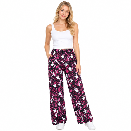Leopard pink ghost bat adult women Halloween pants