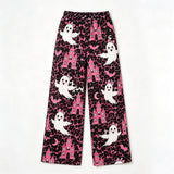 Leopard pink ghost bat adult women Halloween pants