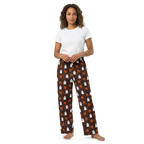 Leopard ghost pumpkin adult women Halloween pants