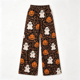 Leopard ghost pumpkin adult women Halloween pants