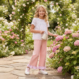 Pink stripe ruffle cotton pockets kids girls pants