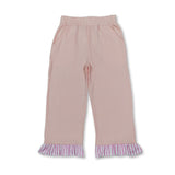 Pink stripe ruffle cotton pockets kids girls pants