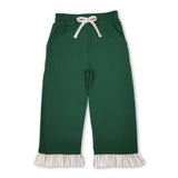 Green cotton khaki stripe ruffle kids girls pants