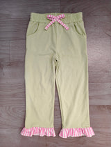 Solid cotton pink stripe ruffle kids girls pants