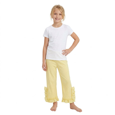 Yellow ruffle cotton kids girls pants