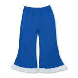 White ruffle blue cotton kids girls flare pants