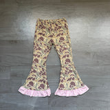 Pink plaid ruffle camo kids girls bell bottom pants