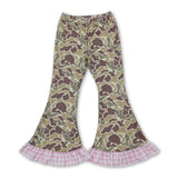 Pink plaid ruffle camo kids girls bell bottom pants