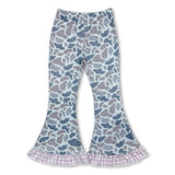 Pink plaid ruffle grey camo kids girls bell bottom pants