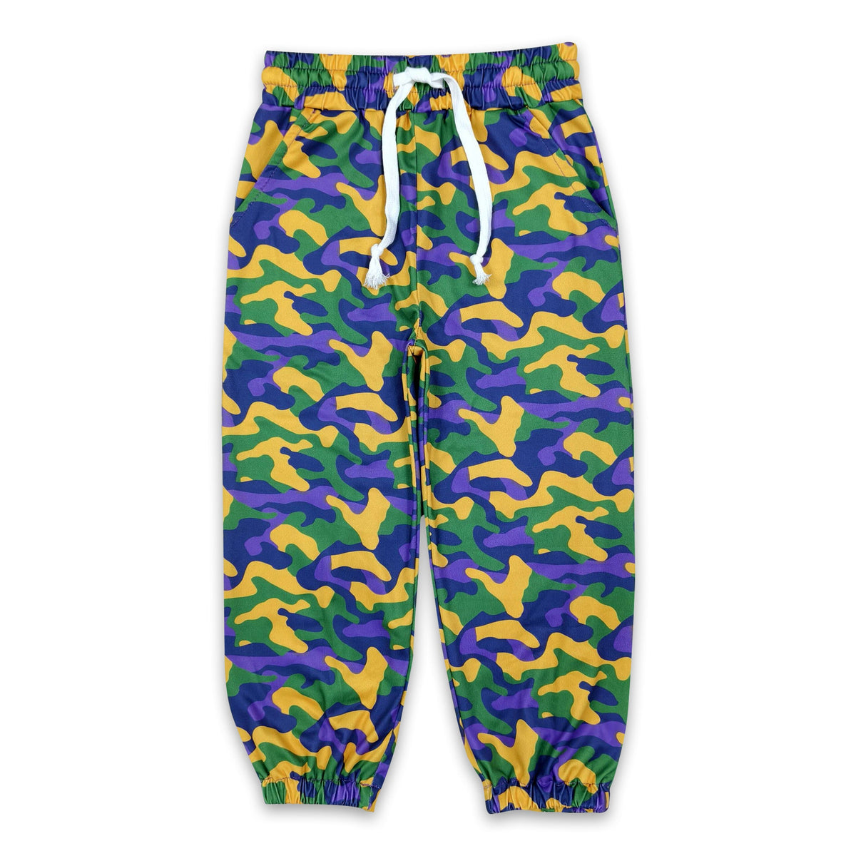 Purple yellow green camo boys Mardi Gras pants