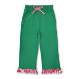 Red stripe ruffle green cotton pockets girls Christmas pants