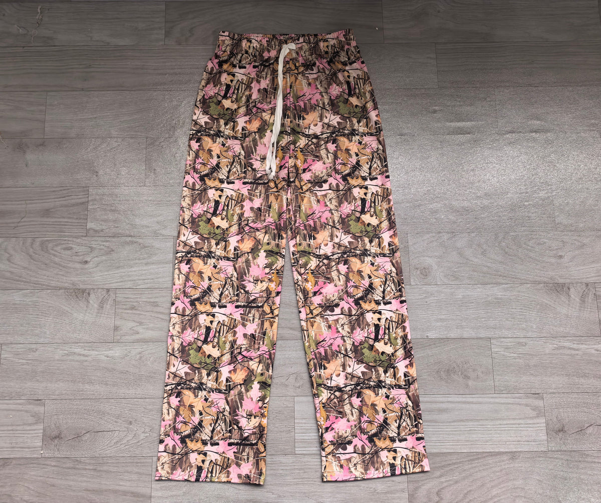 Pink leaves camo adult women fall active pants