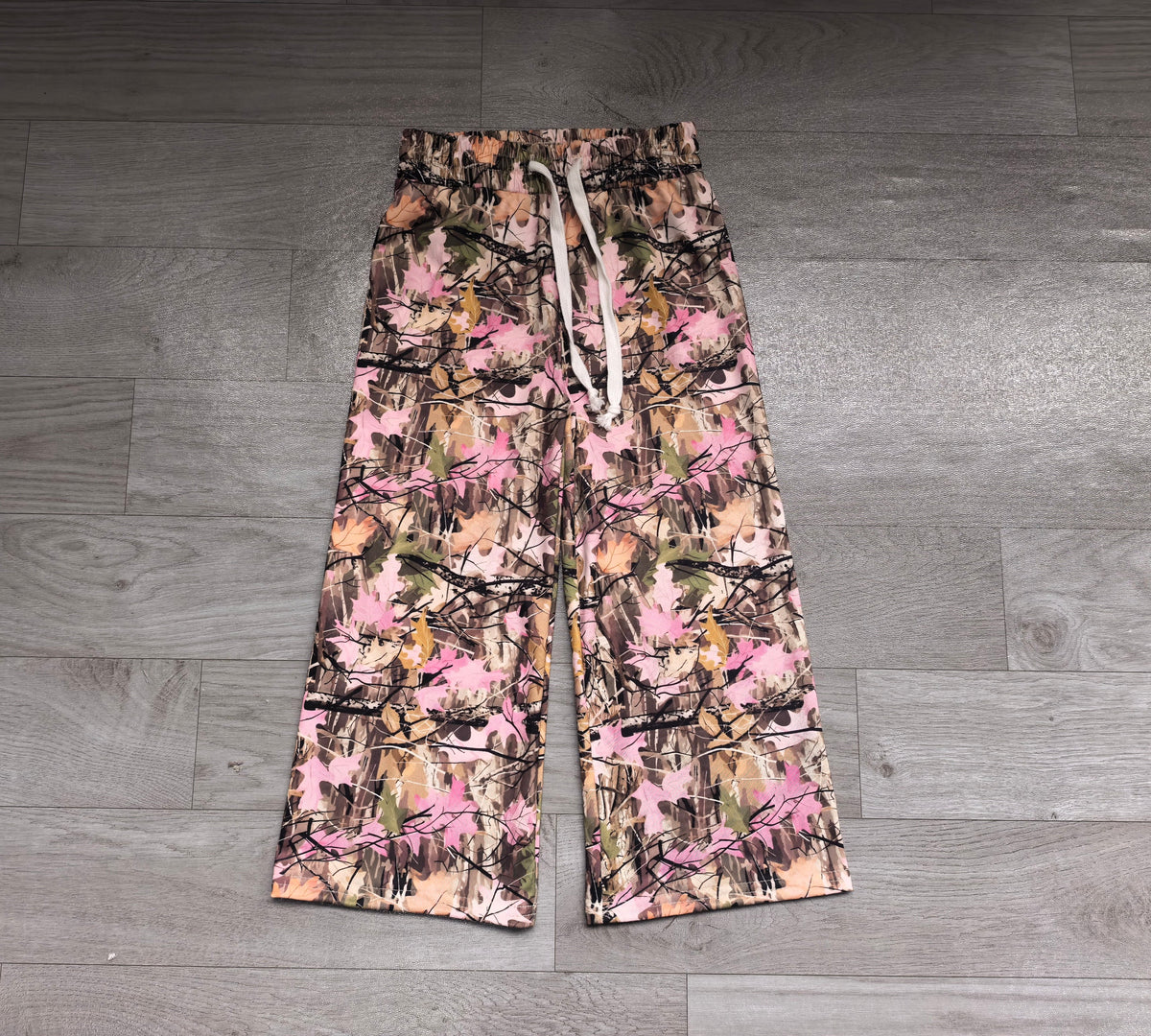 Pink leaves camo kids girls fall active pants