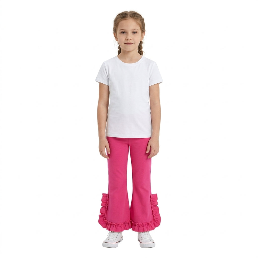 Hot pink ruffle cotton kids girls pants