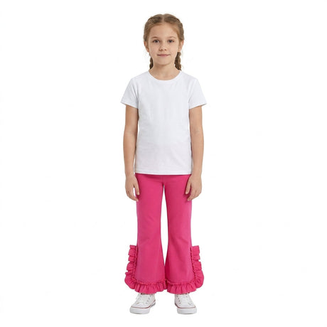 Hot pink ruffle cotton kids girls pants