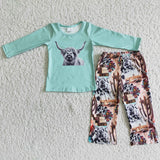 Cow print tassels pants baby girls clothing