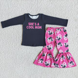 She is a cool mom shirt bell bottom pants set kids clothes girls