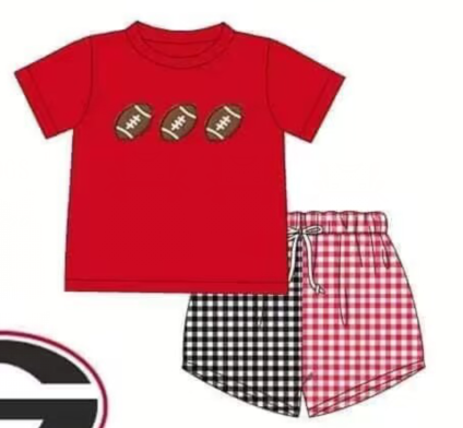 Deadline May 21 red football top plaid shorts boys team outfits