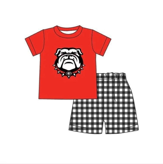 Deadline May 21 red G dog top plaid shorts boys team outfits