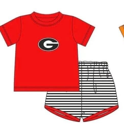 Deadline May 21 red G top stripe shorts boys team outfits