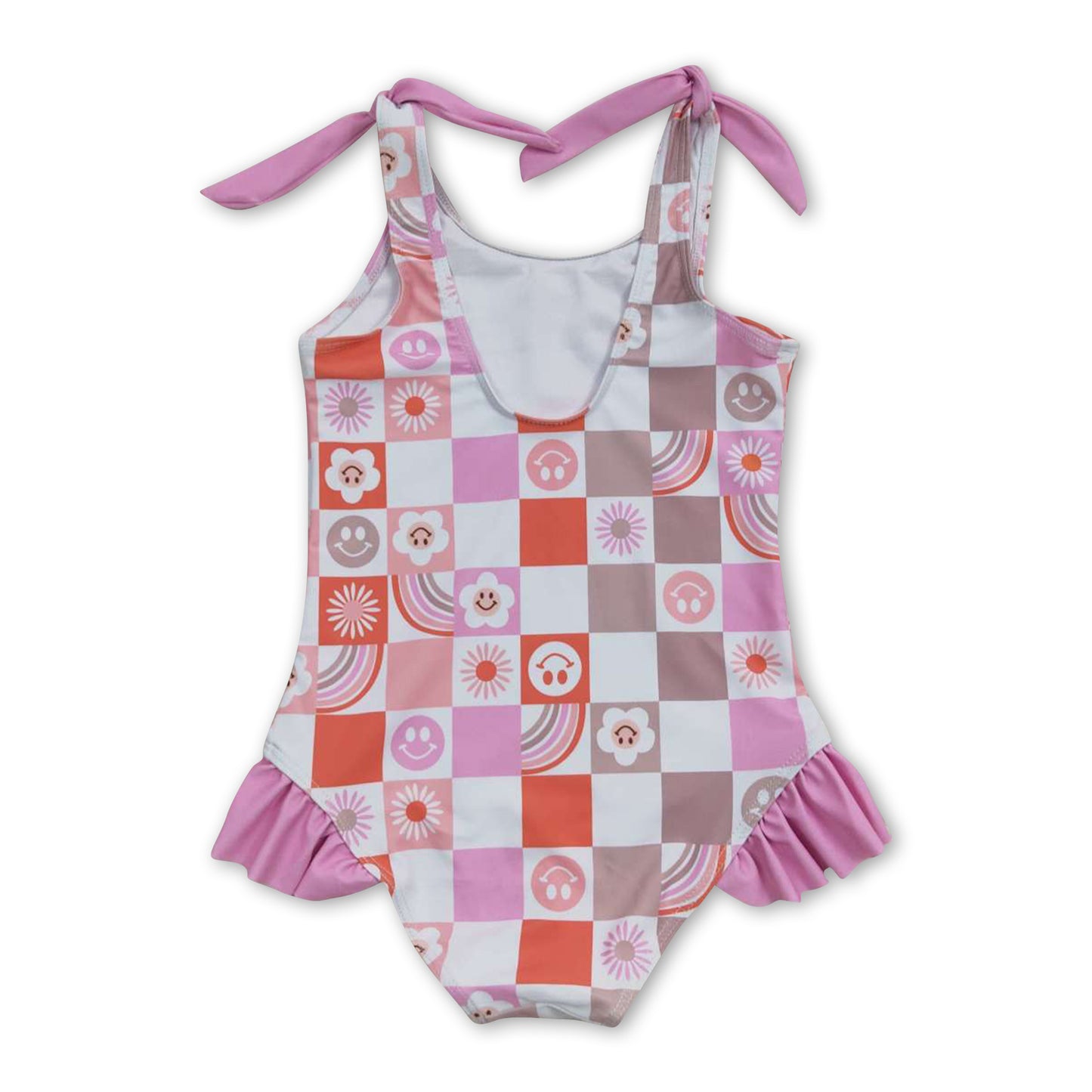 Sun smile rainbow plaid baby girls summer boho swimsuit