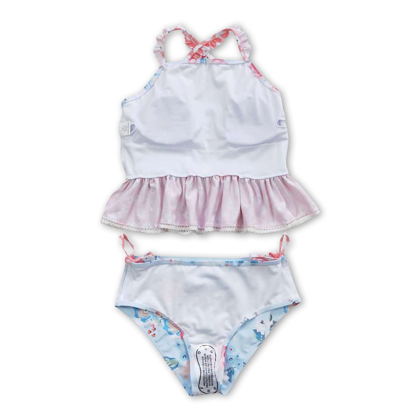 Floral peach ruffle 2 pcs baby girls summer swimsuit