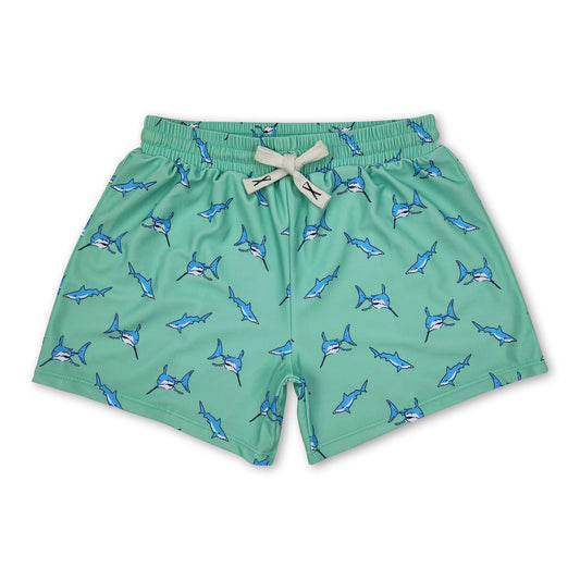 Green whale summer boy swim trunks