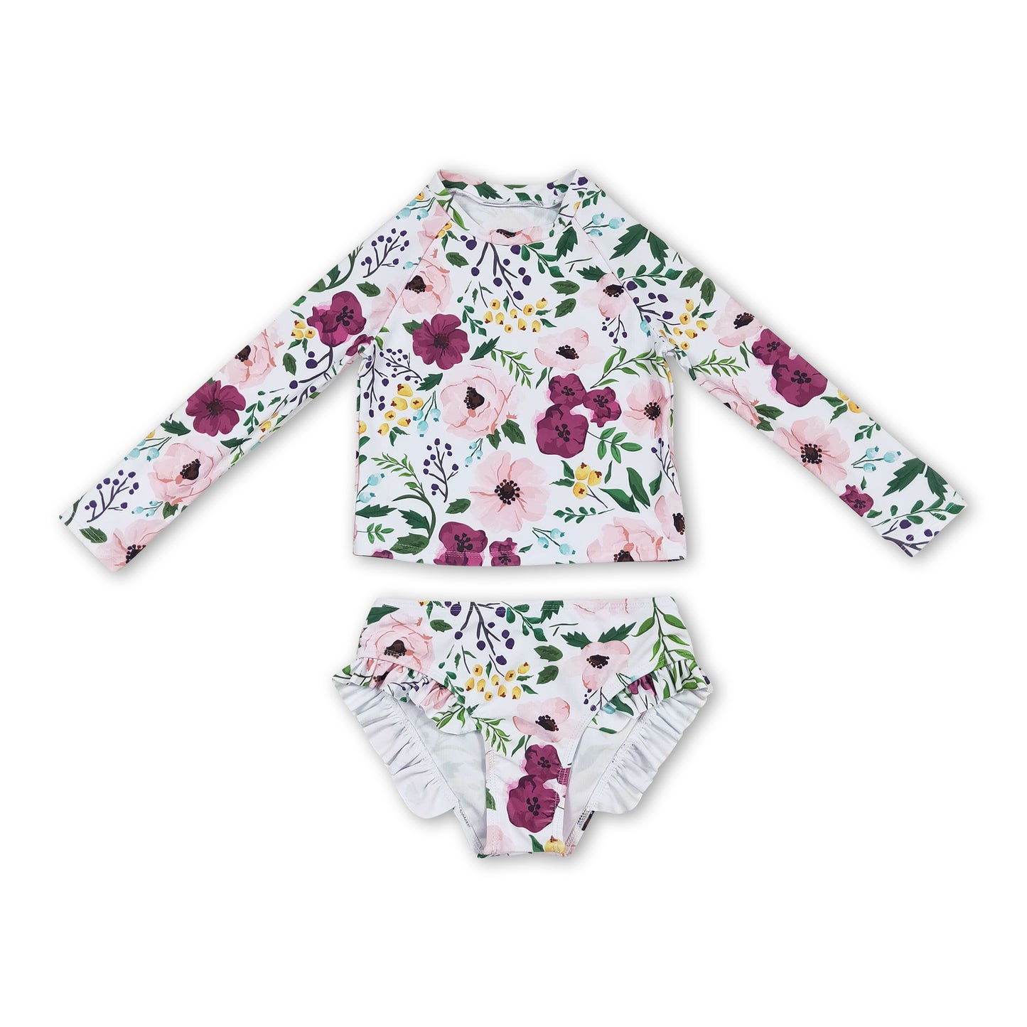 Long sleeves floral girls 2 pcs swimsuit