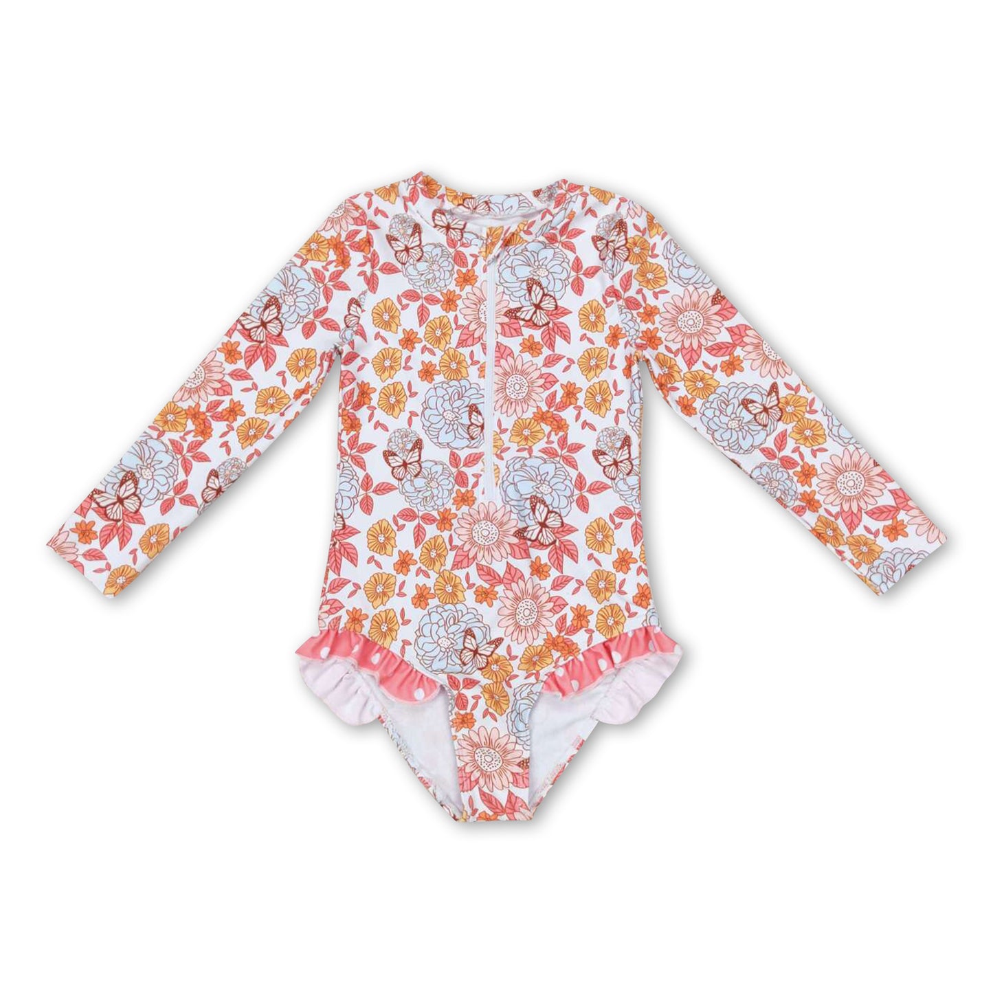 Long sleeves floral butterfly baby girls swimsuit – Yawoo Garments