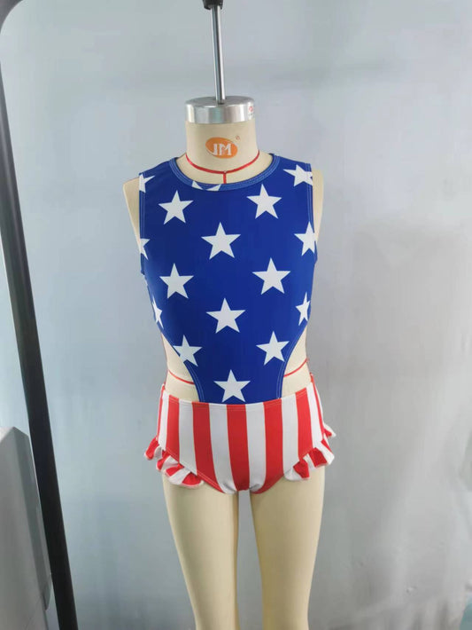 Blue stars red stripe 4th of july baby girls swimsuit