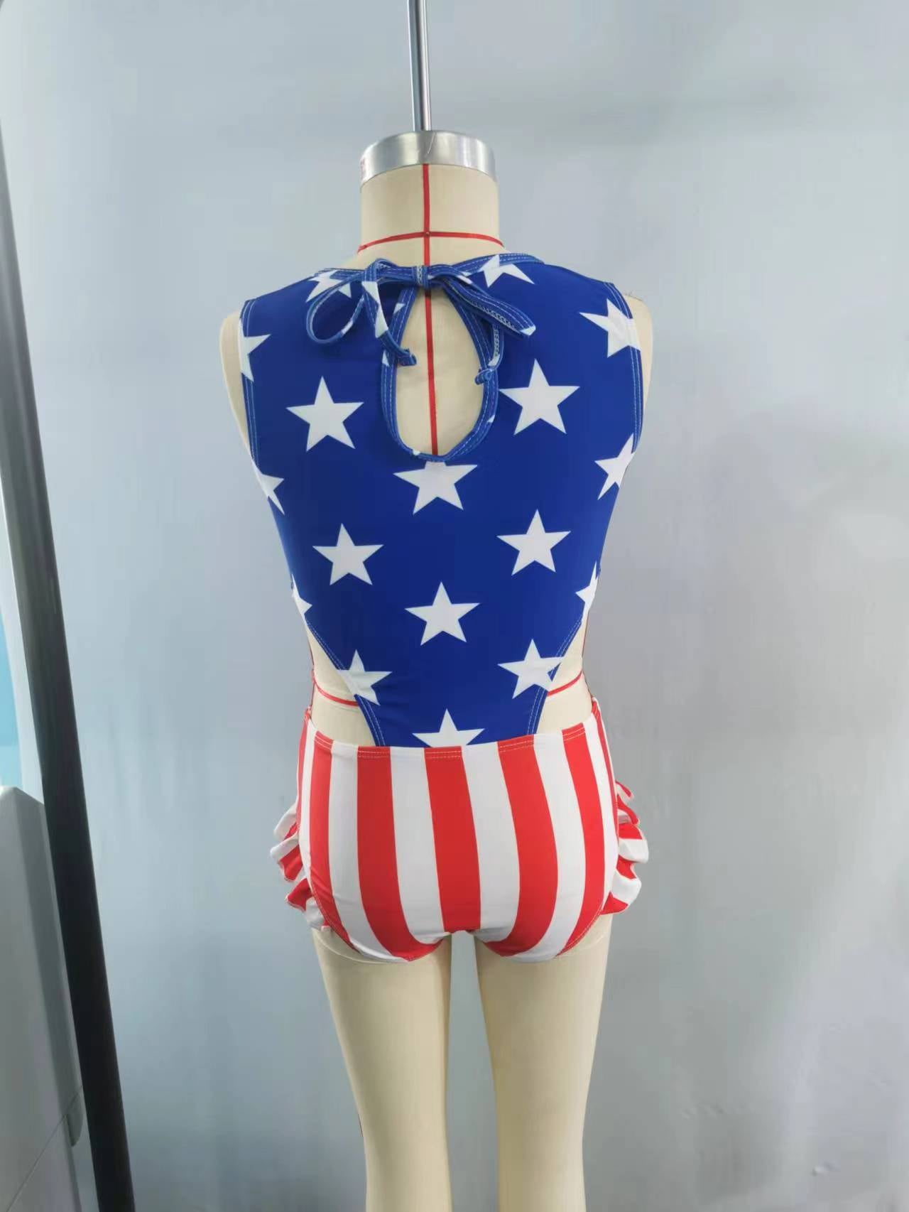 Blue stars red stripe 4th of july baby girls swimsuit