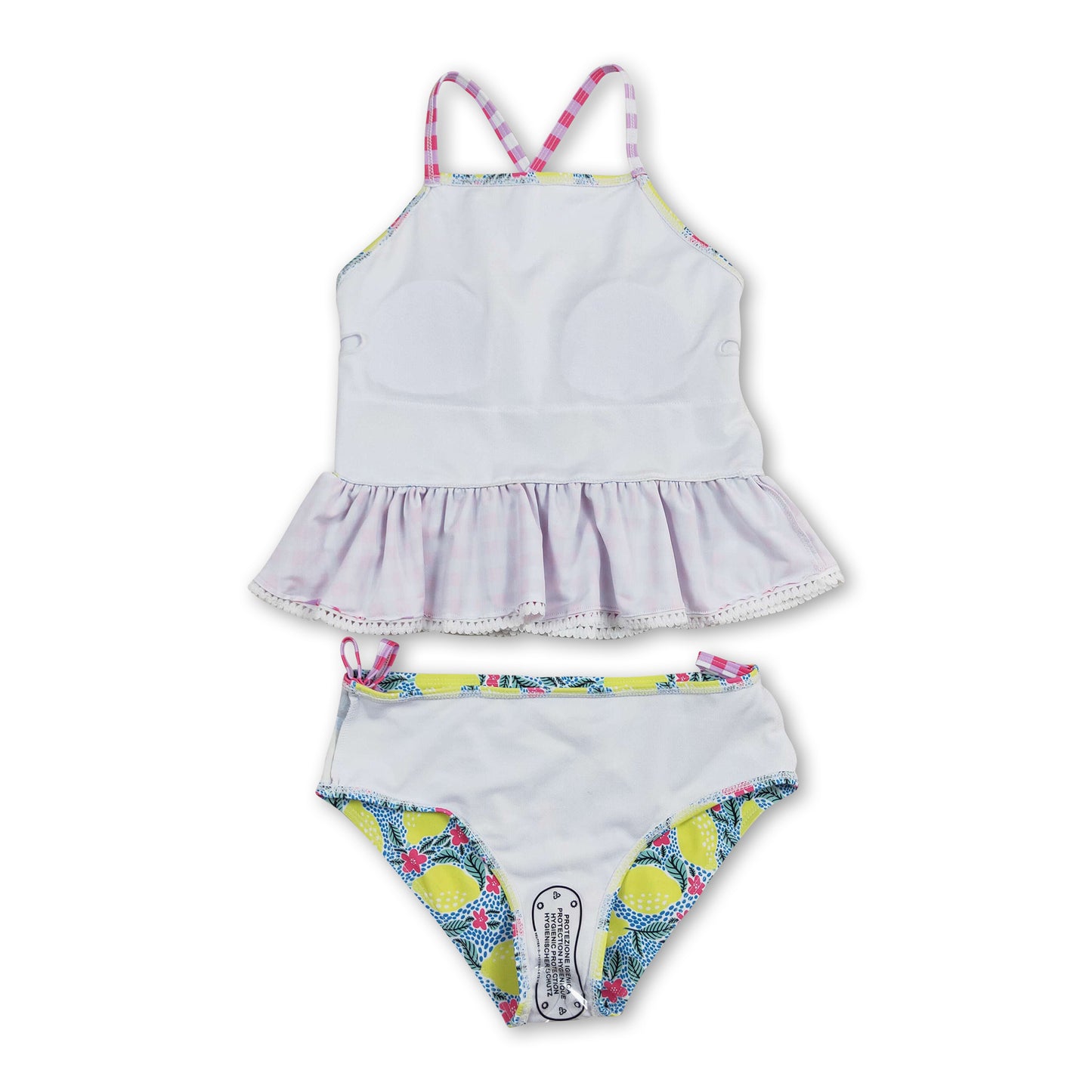 Pink plaid lemon kids girls summer swimsuits