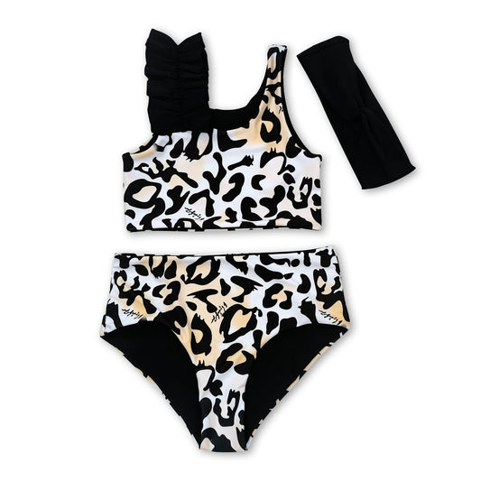 Sleeveless leopard baby girls summer 2 pcs swimsuit