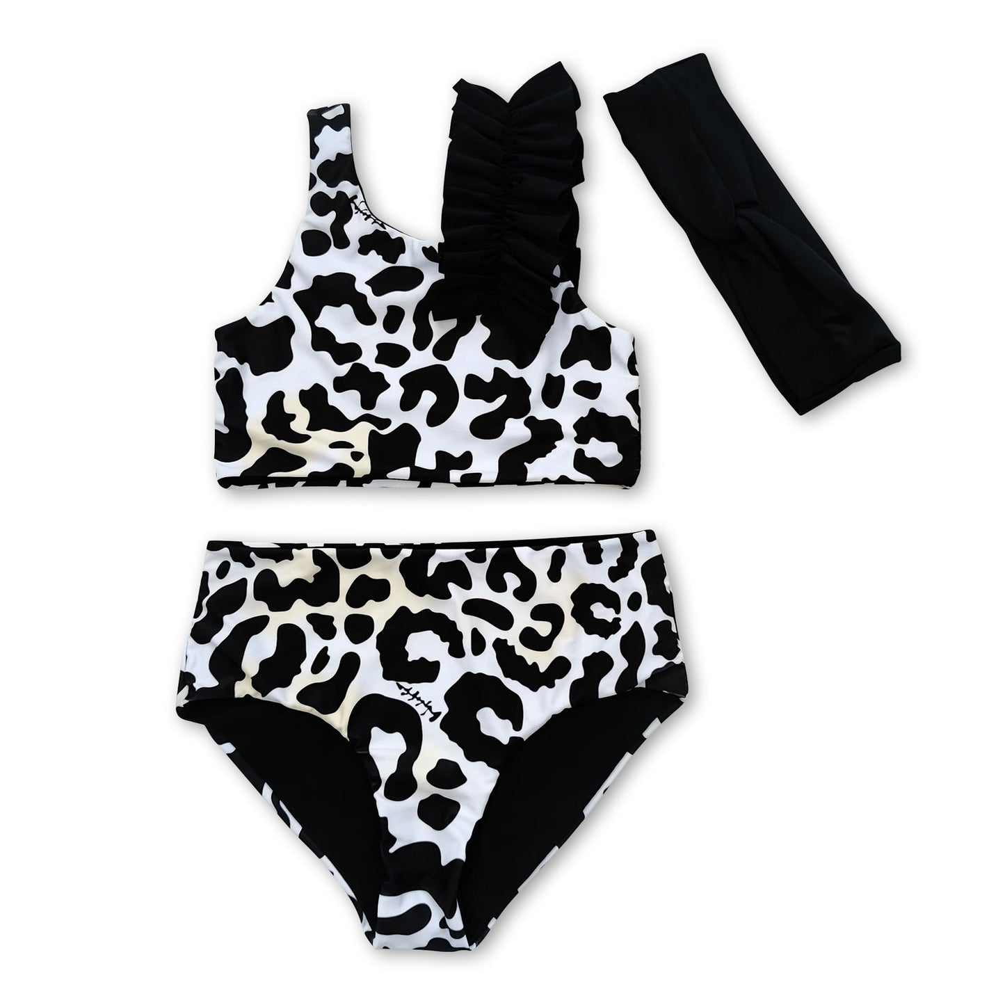 Sleeveless white black leopard baby girls summer swimsuit