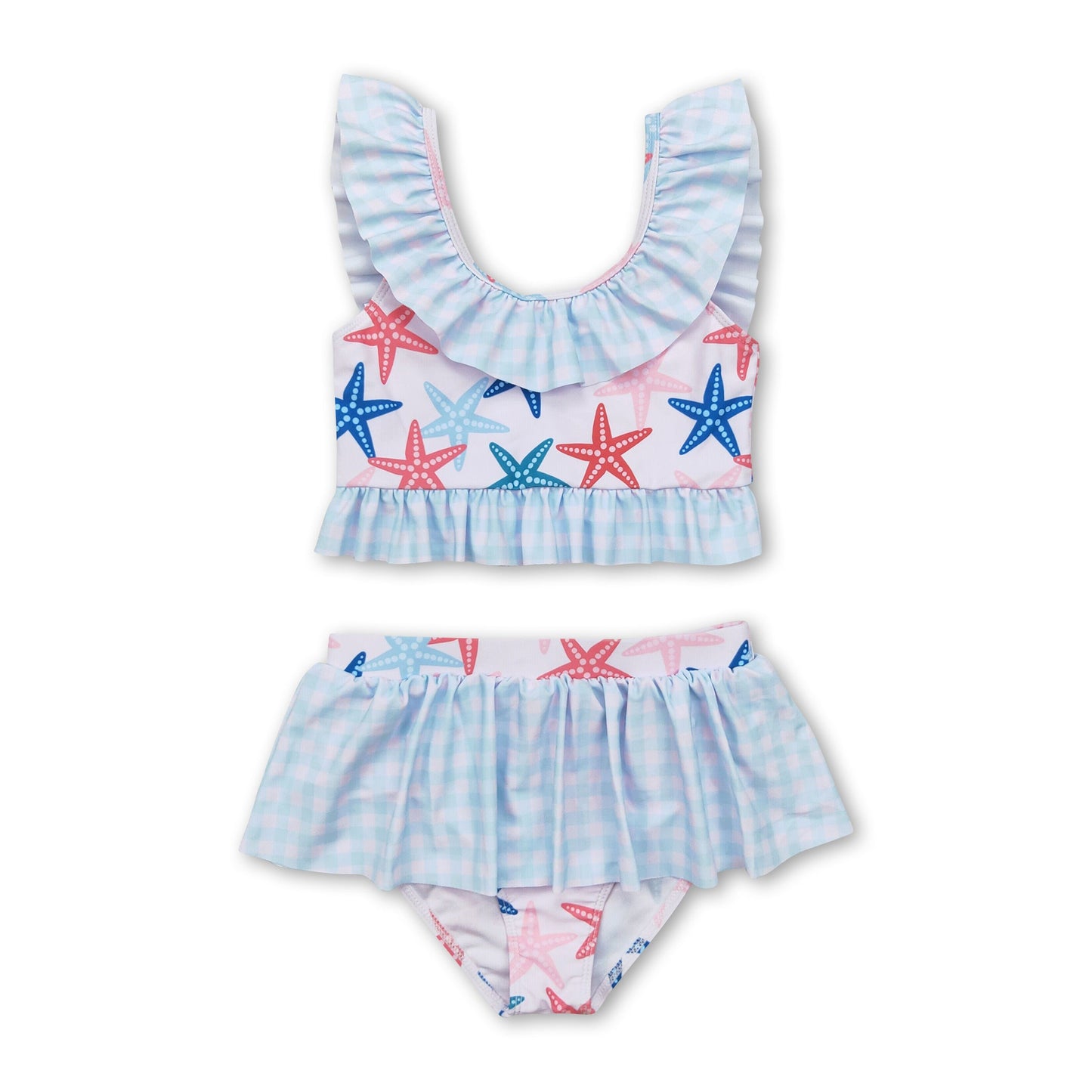 Plaid starfish ruffle baby girls summer swimsuits