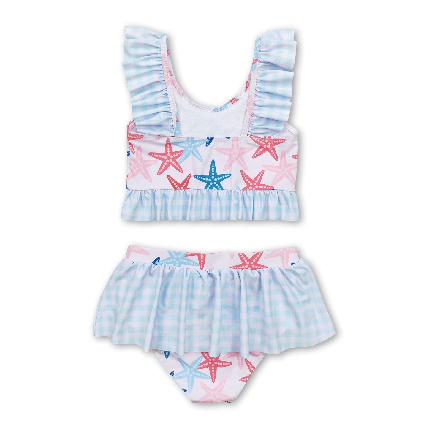 Plaid starfish ruffle baby girls summer swimsuits