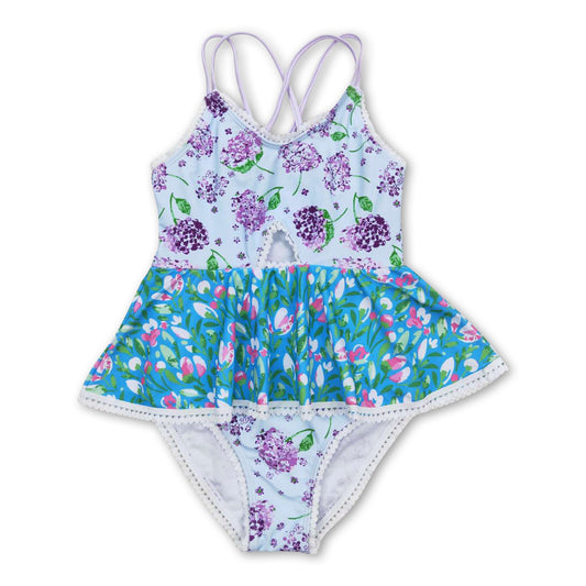 Lavender floral girls one pc summer swimsuit