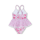 Pink floral girls one pc summer swimsuit