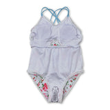 Stripe floral girls one pc summer swimsuit