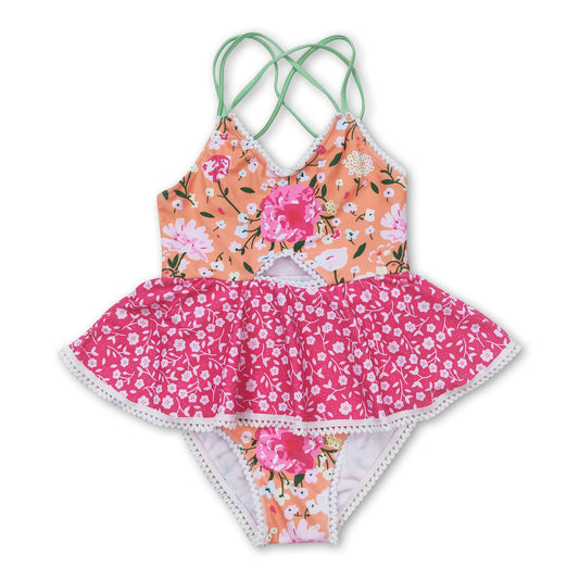 Flowers girls one pc summer swimsuit