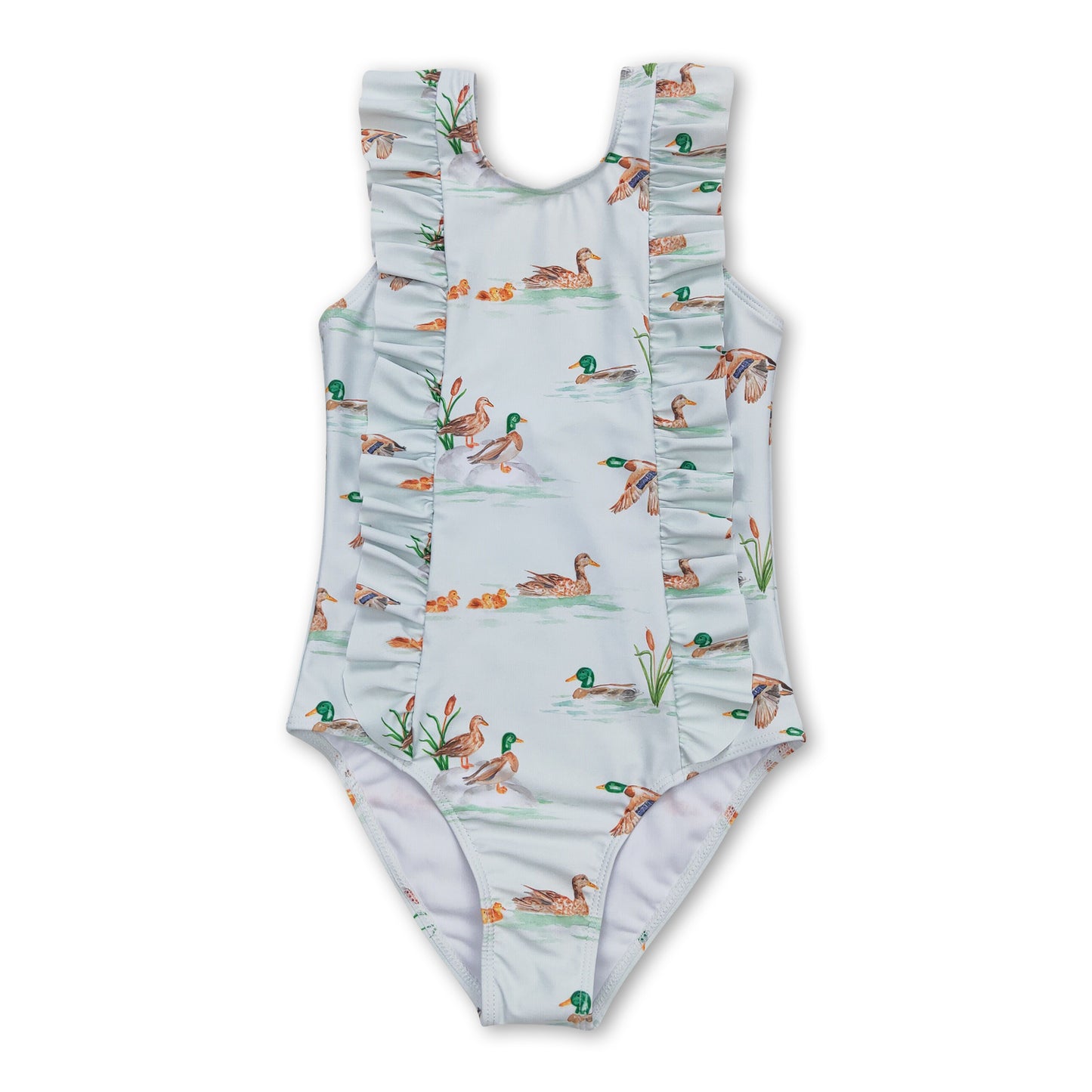 Sleeveless ruffle duck baby girls summer swimsuit