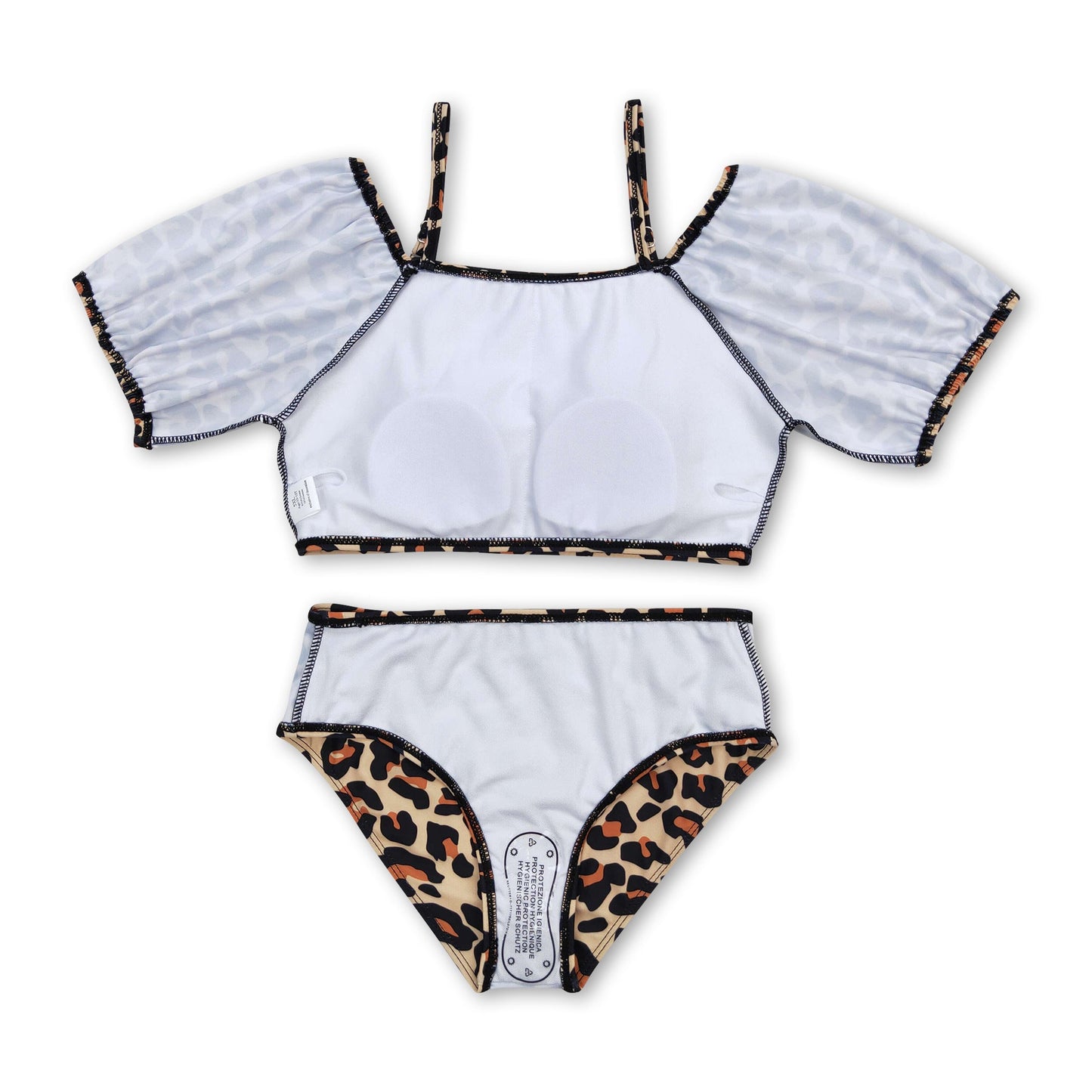 Short sleeves leopard 2 pcs girls summer swimsuit