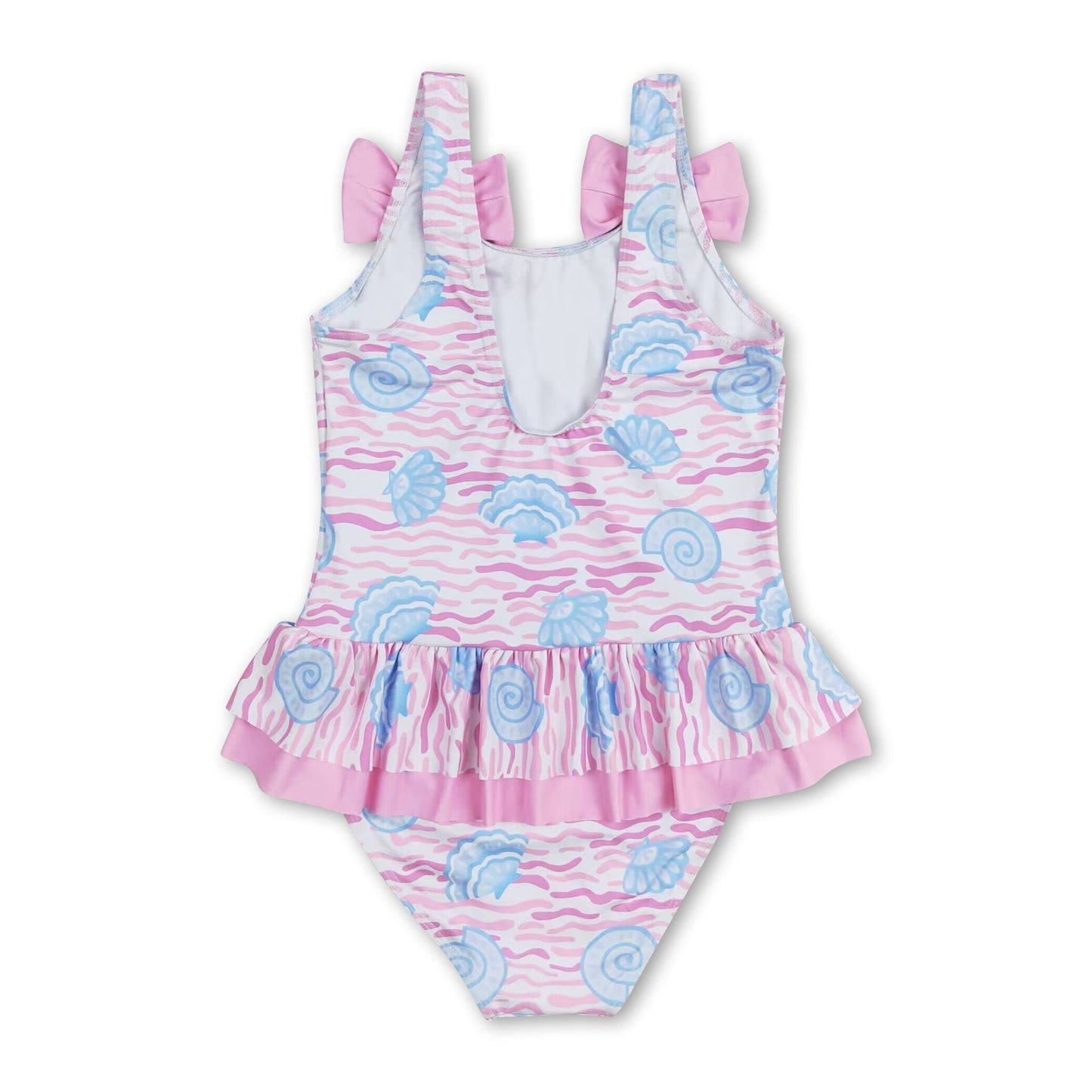 Pink bow shells one pc girls summer swimsuit