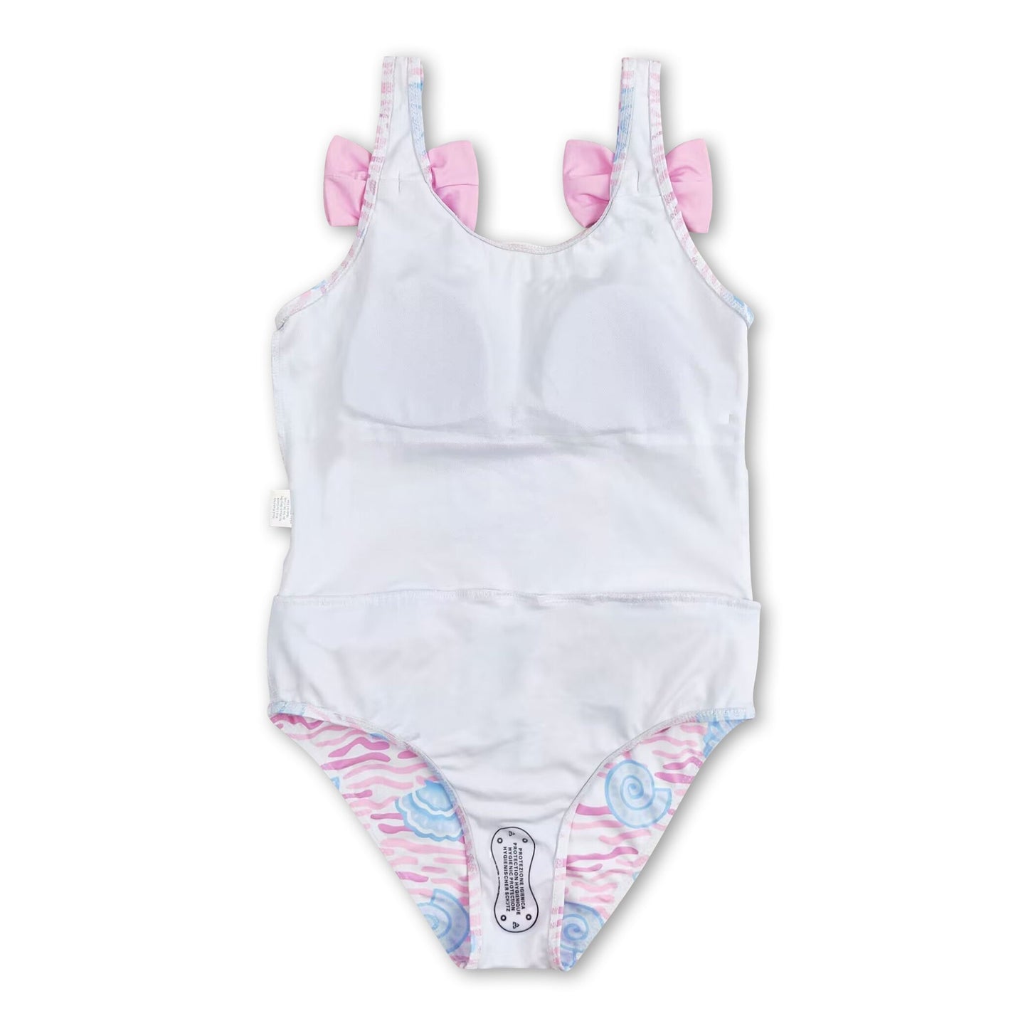 Pink bow shells one pc girls summer swimsuit