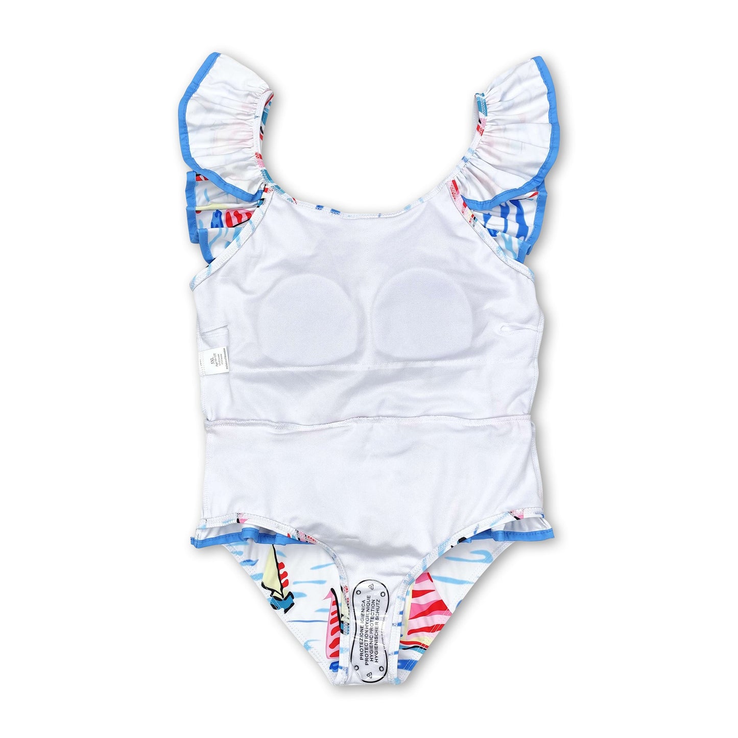 Blue sailboat flutter sleeves one pc baby girls swimsuit