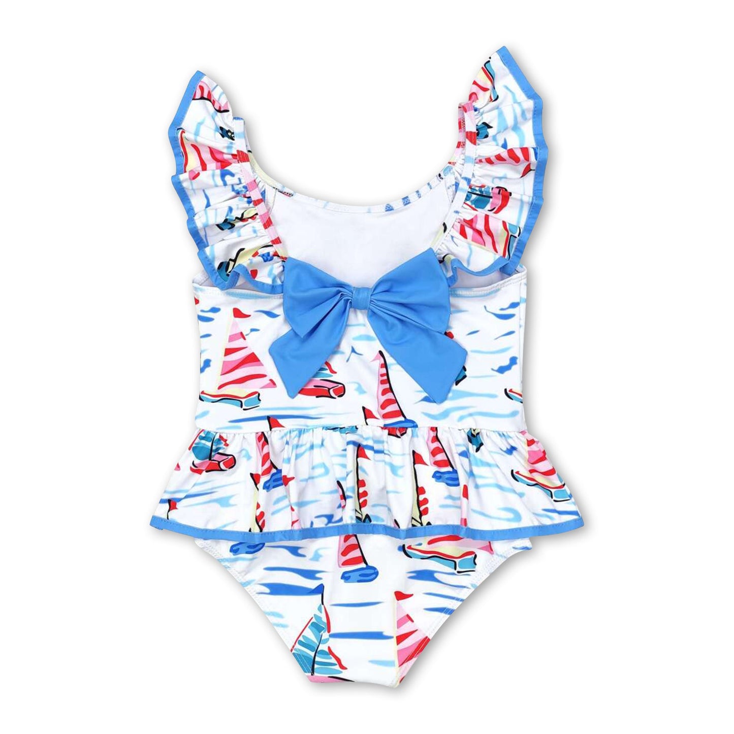 Blue sailboat flutter sleeves one pc baby girls swimsuit