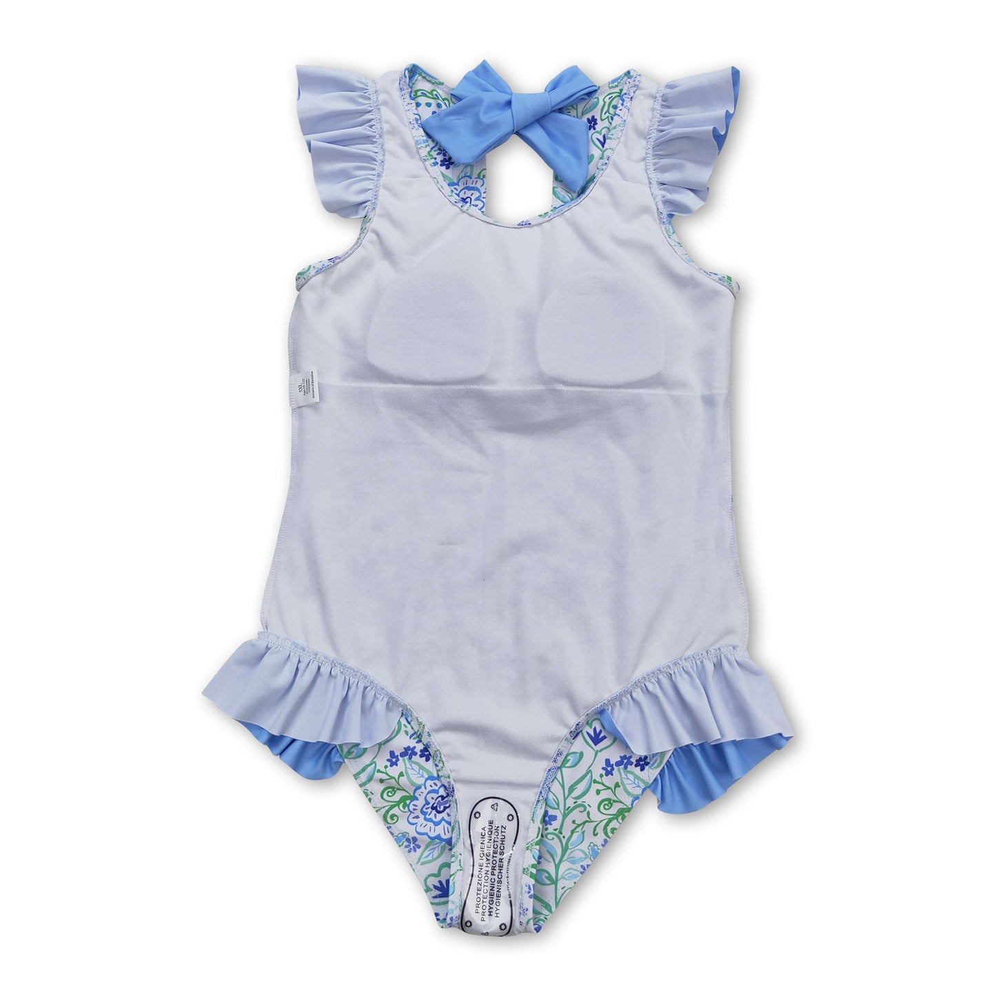 Light blue green floral girls one pc swimsuit