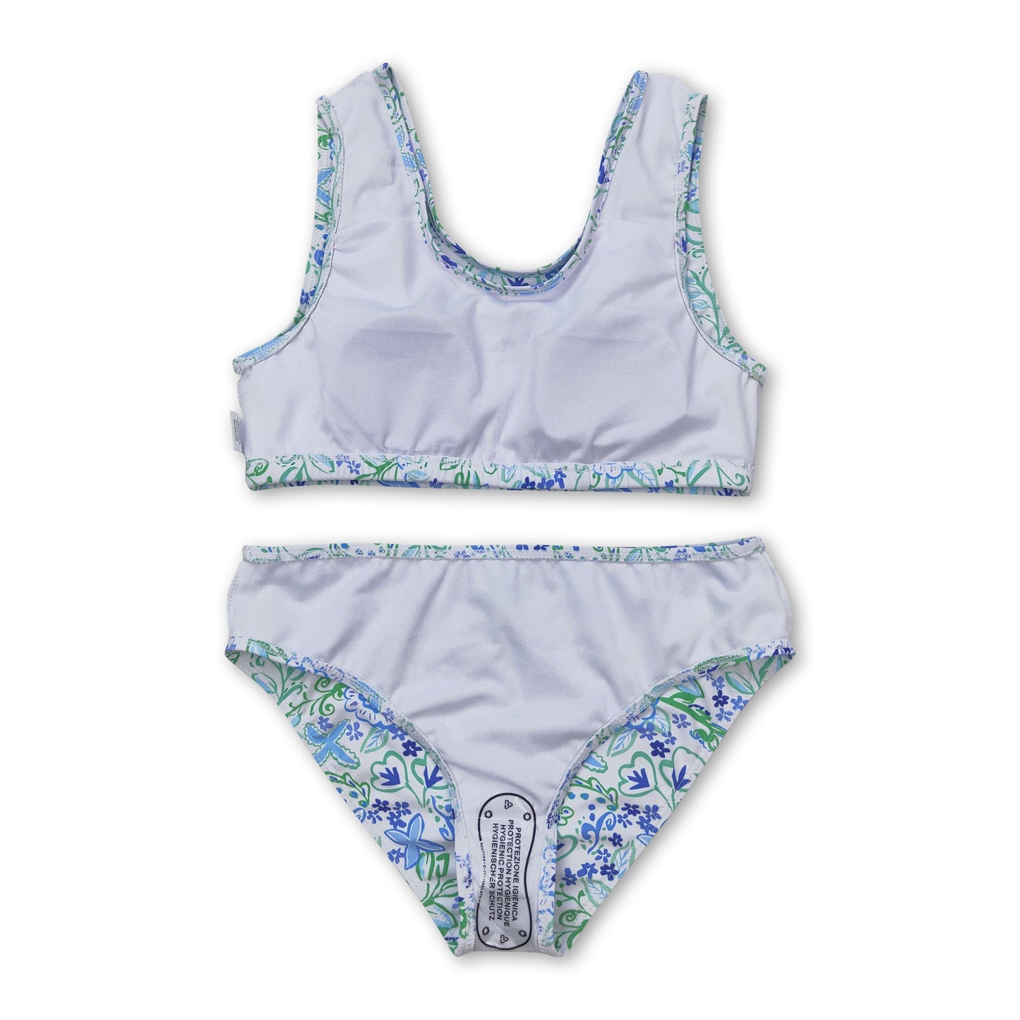 Light blue green floral 2pcs girls summer swimsuit